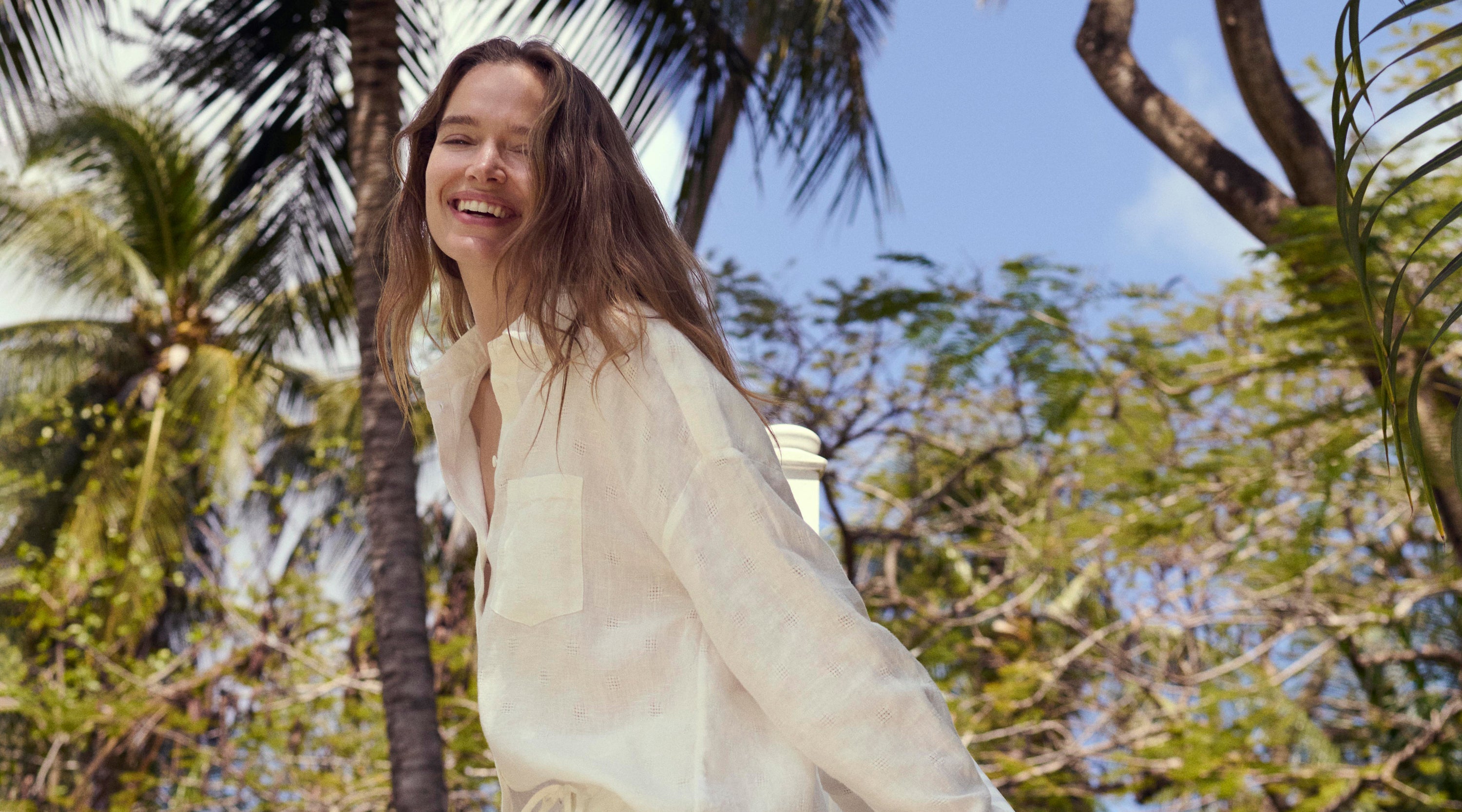 Model wears white linen co-ord set for Mother's Day