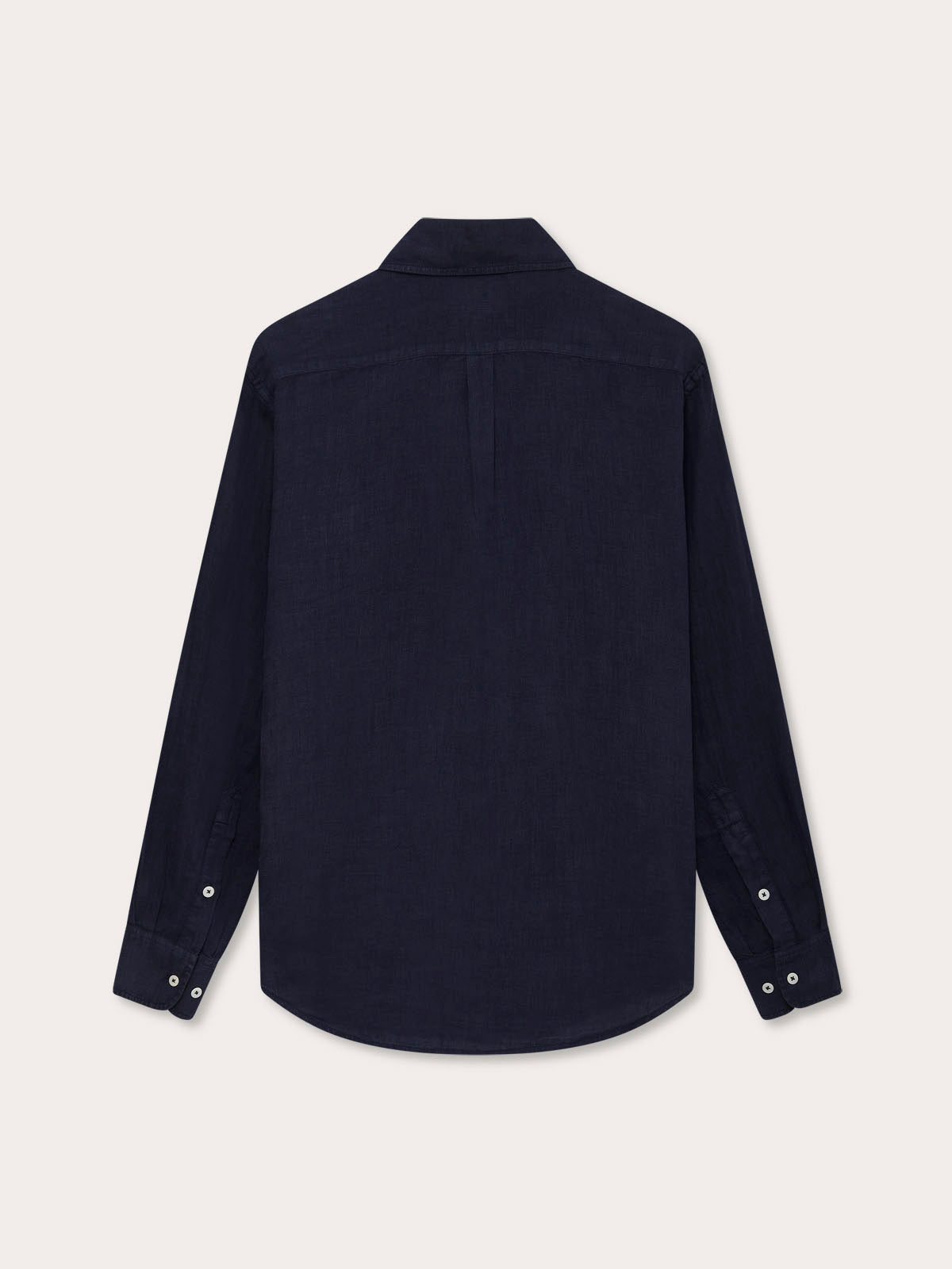 Back view of Abaco Navy Blue mens Linen shirt.