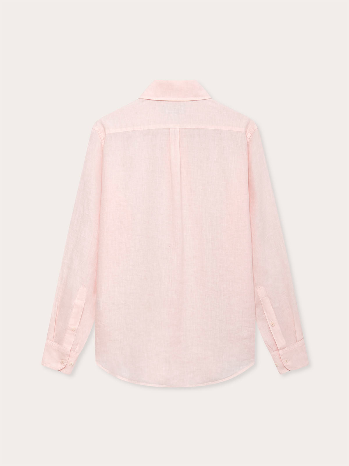 Abaco Pastel Pink mens Linen Shirt back view showing long-sleeved design and pink colour.