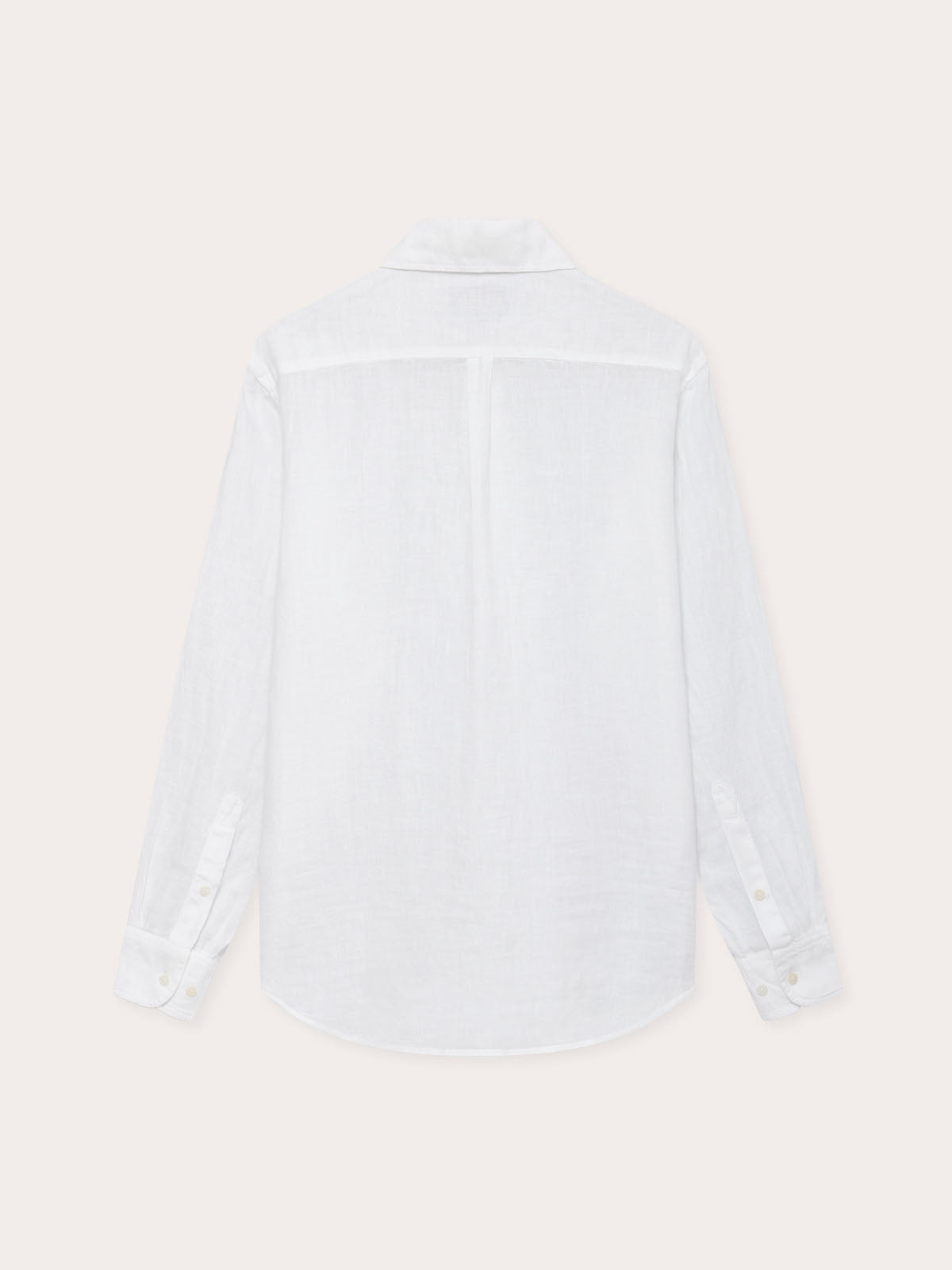 Abaco Mens white Linen Shirt back view.