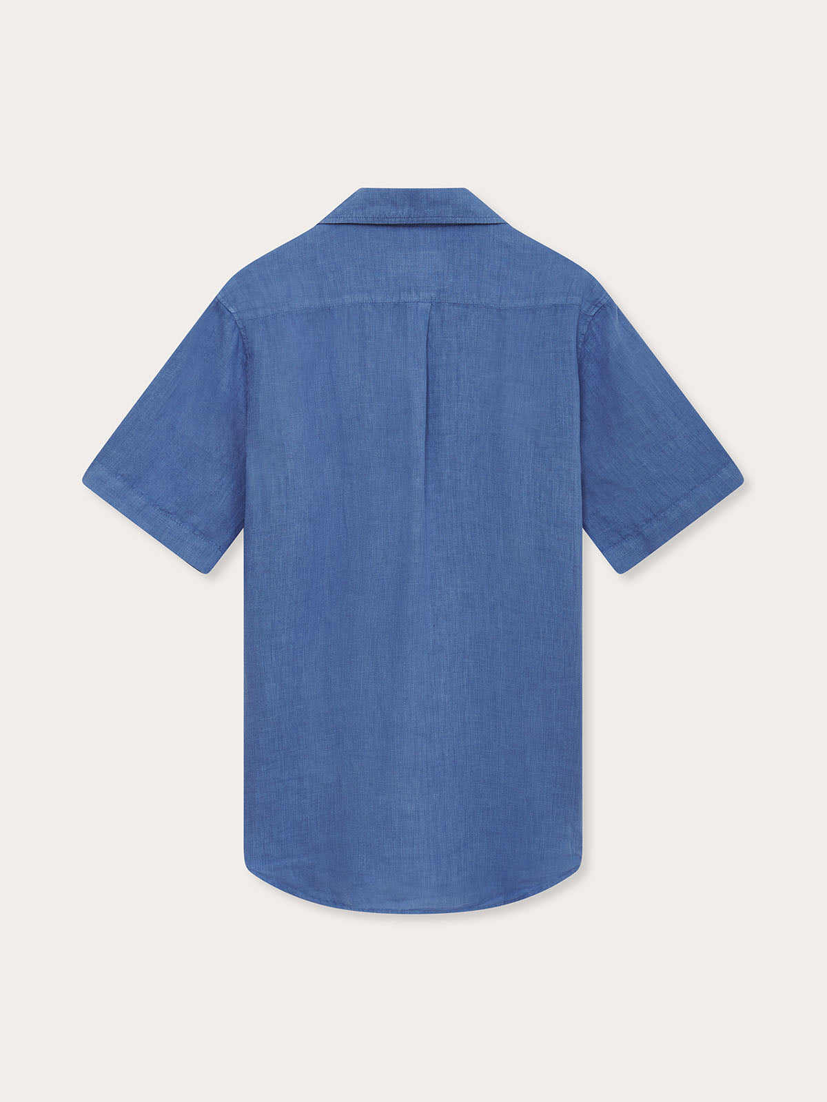 Arawak Deep Blue mens Linen Shirt back view showing short sleeves and blue colour.