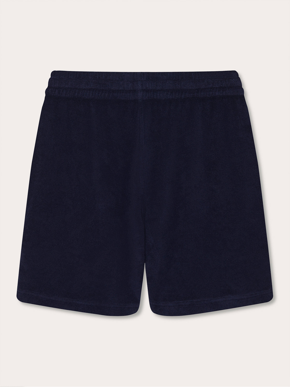 Back view of Men's Navy Blue Holmes Terry Shorts. 100% cotton blue shorts in a relaxed fit.