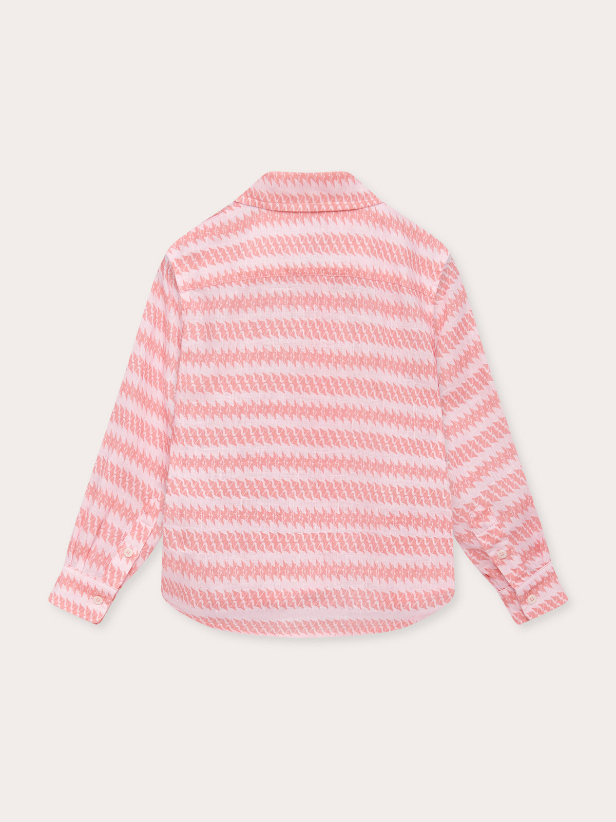 Boys Roseate Spoonbill Abaco Linen Shirt with pink wading bird print, designed by Oliver Tomalin for The Boca Raton.