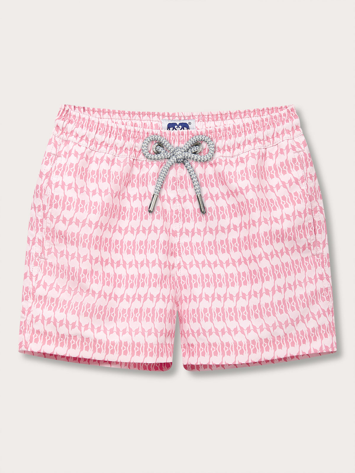 Boys Camel Mirage Pink Staniel Swim Shorts featuring a unique mirage-inspired design with pink camel patterns, reflecting UAE's environmental efforts.