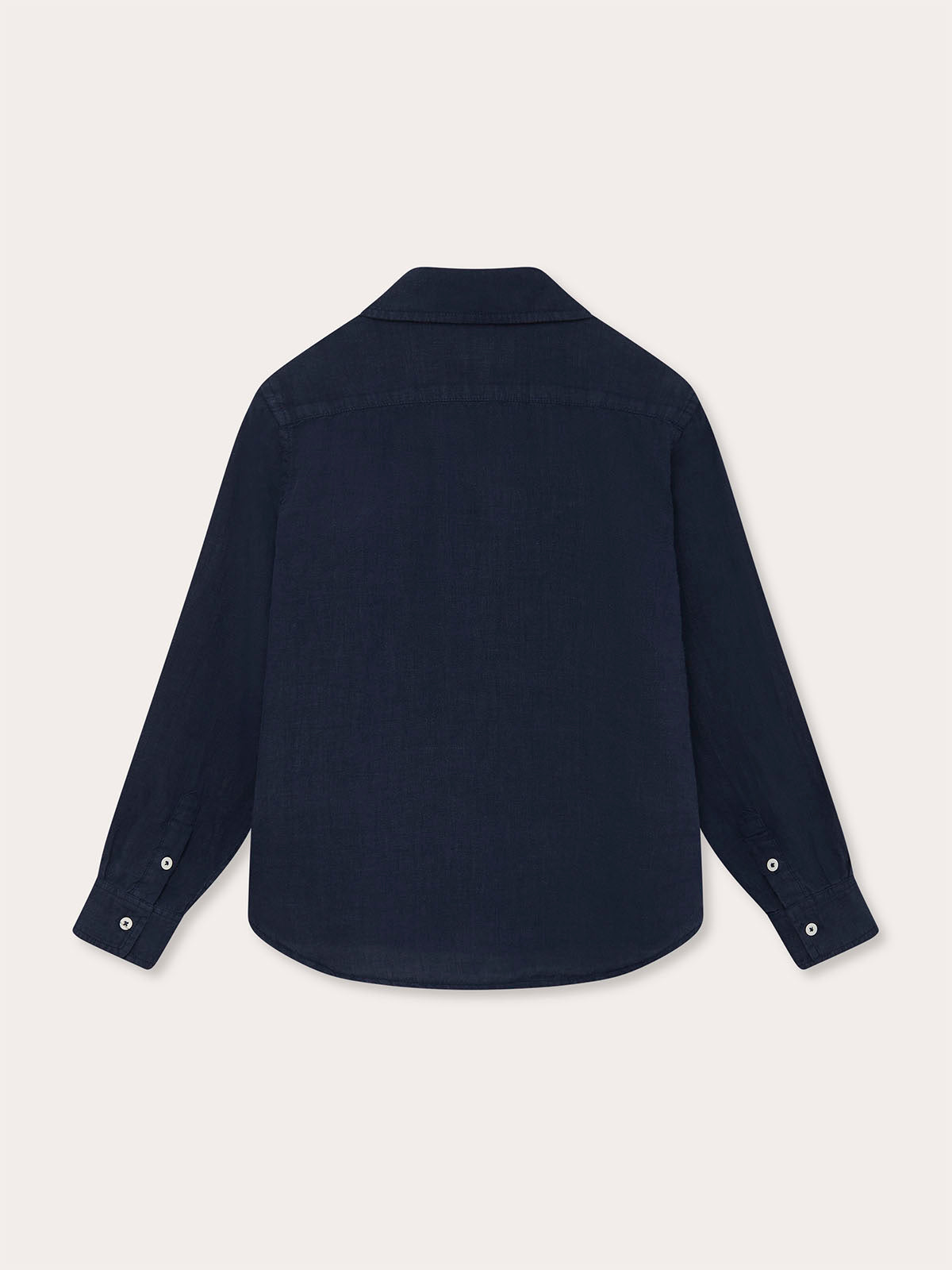 Boys Navy Blue Abaco Linen Shirt, Back View, Long Sleeves, Lightweight Durable Fabric