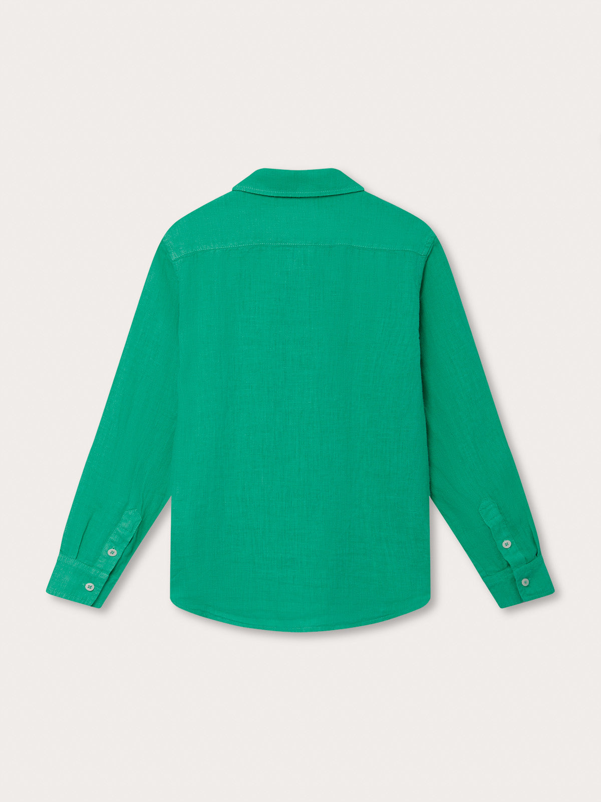 Boys Sicilian Green Abaco Linen Shirt back view in lightweight linen fabric.