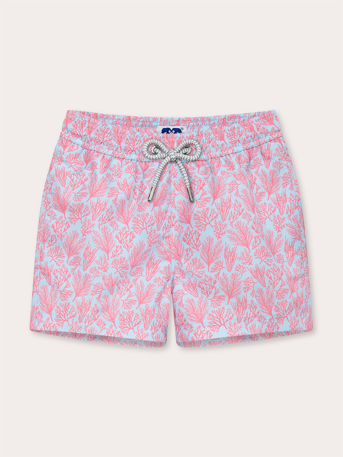Front view of Boys Crazy Coral Staniel Swim Shorts. Infant swimwear made from quick-drying fabric.