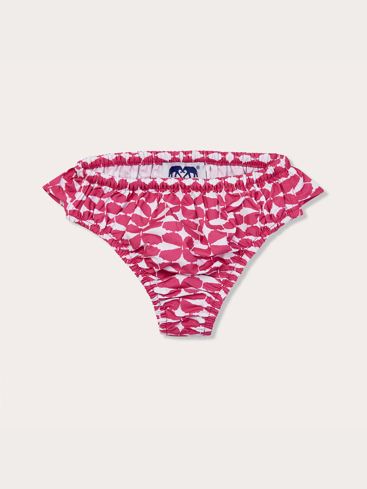 Pink and white patterned Calabash baby bottoms for girls by Little Love Brand made from recycled plastic-based materials.