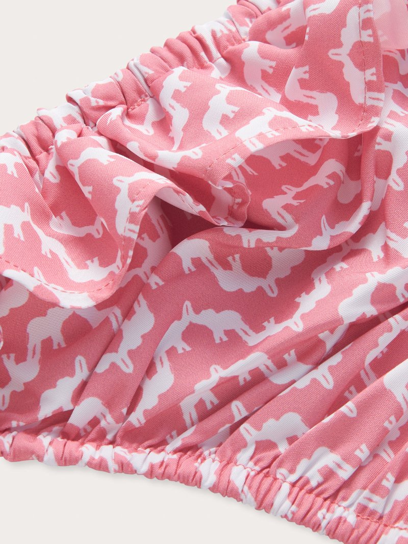 Girls Elephant Palace Strawberry Calabash Bikini Bottoms detailed view. Printed pink bikini bottoms for kids.