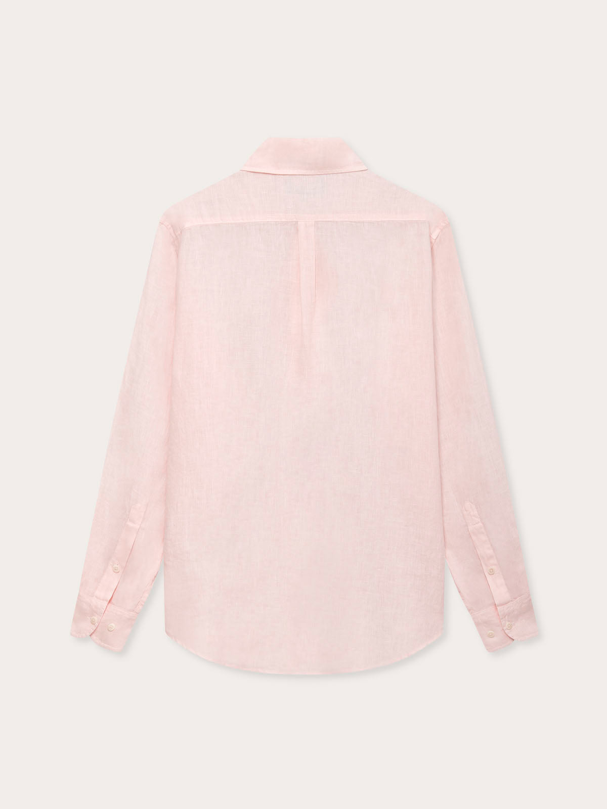 Hoffman Pastel Pink mens Linen Shirt back view. long sleeved pink mens linen shirt.