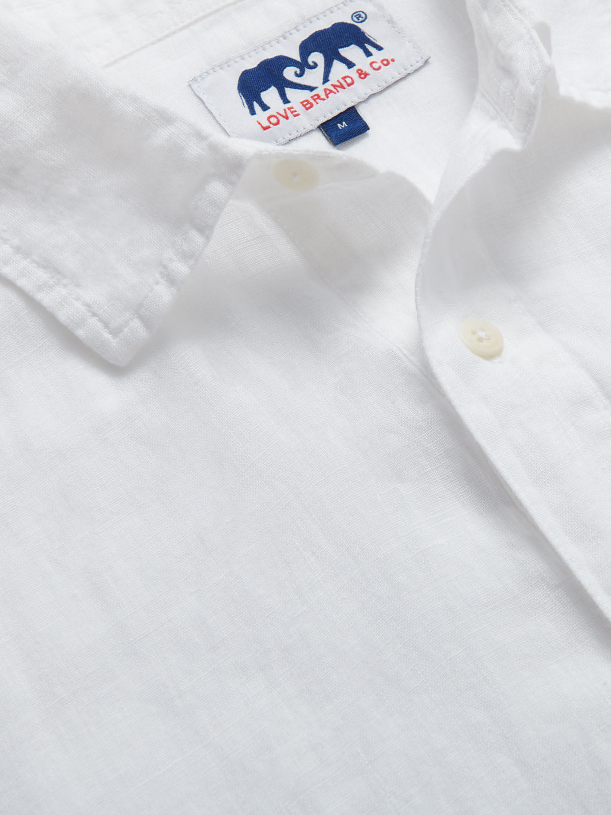 Hoffman mens white Linen Shirt close-up view.
