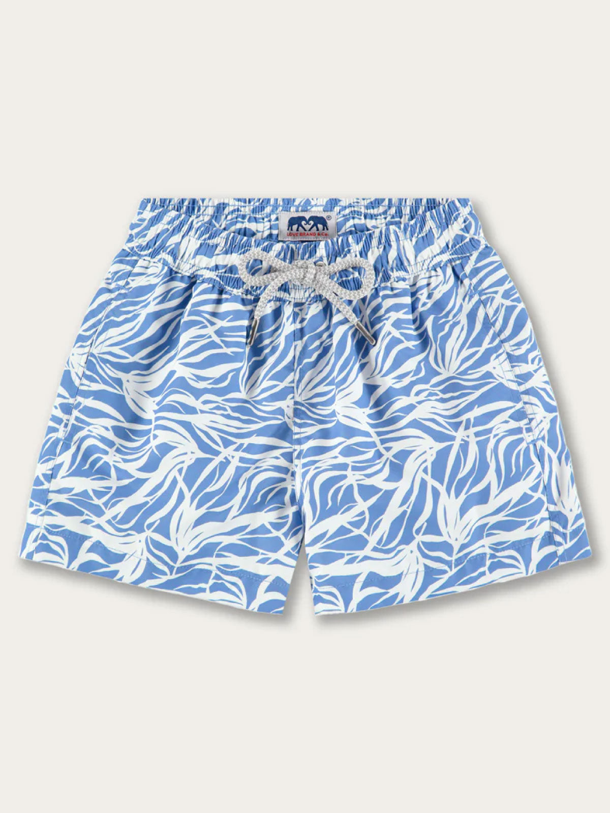blue and white kids swim shorts