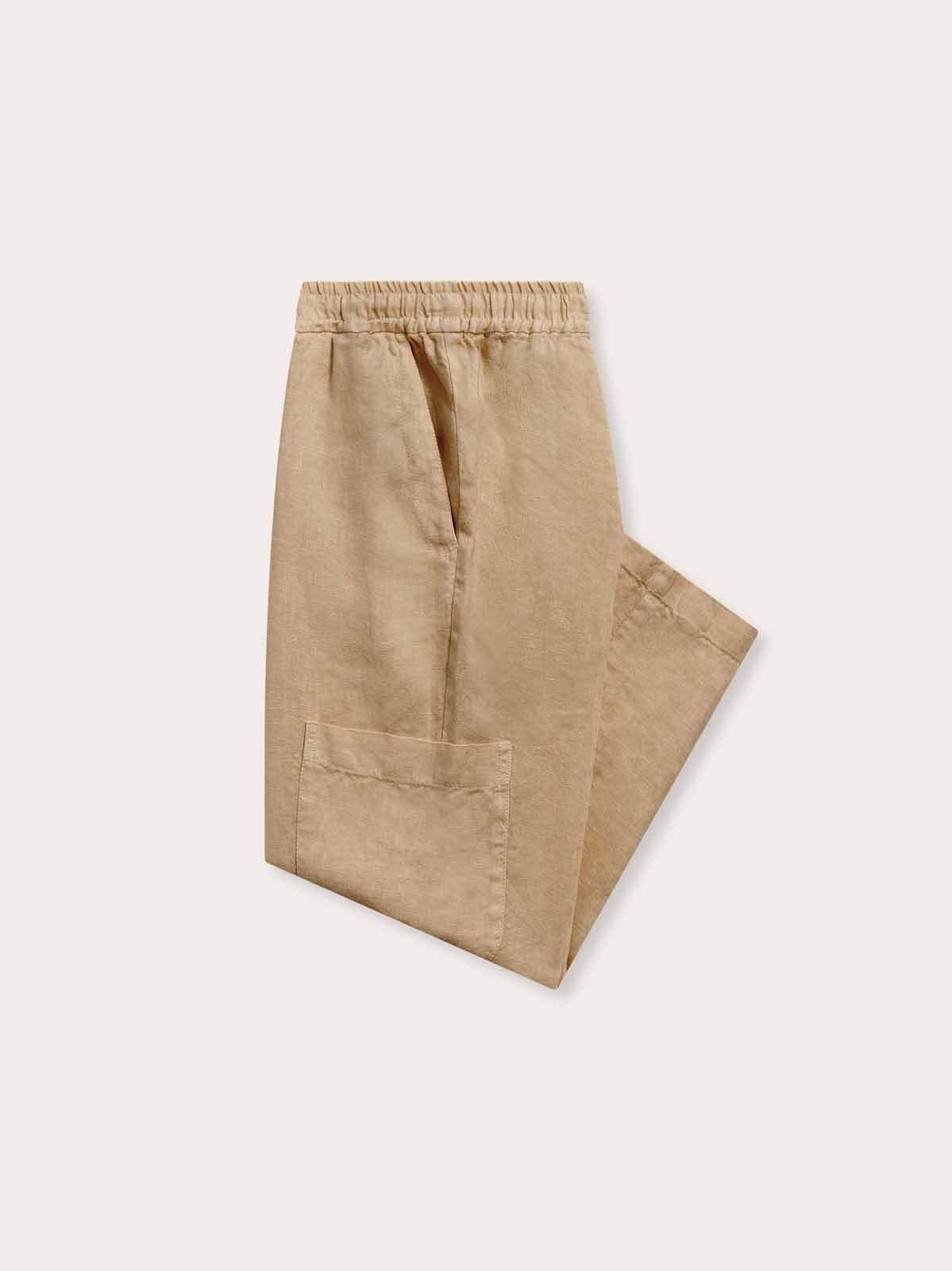 Side view of Kids Coconut Eleuthera Linen Trousers.