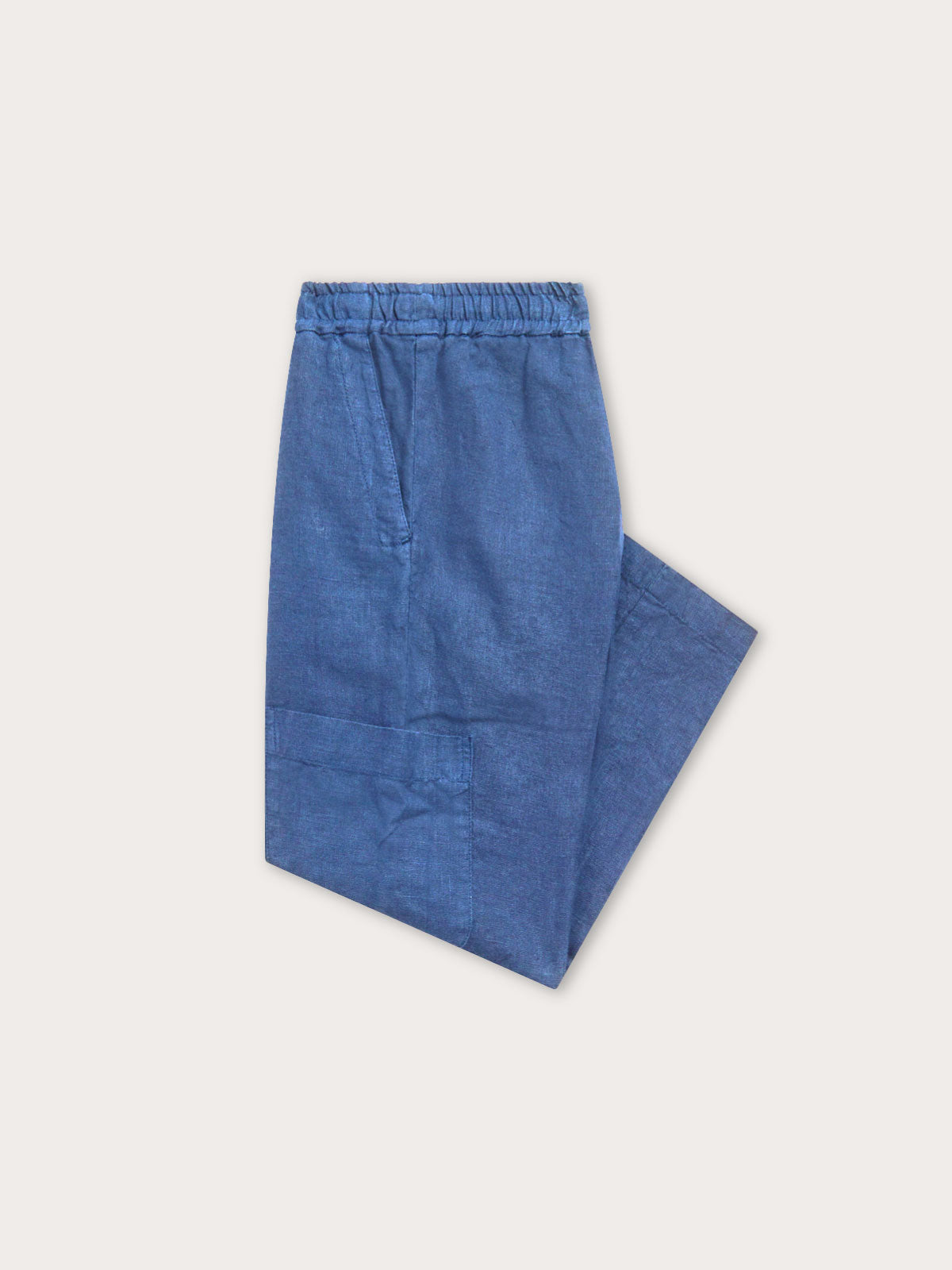 Side view of Kids Deep Blue Eleuthera Linen Trousers.