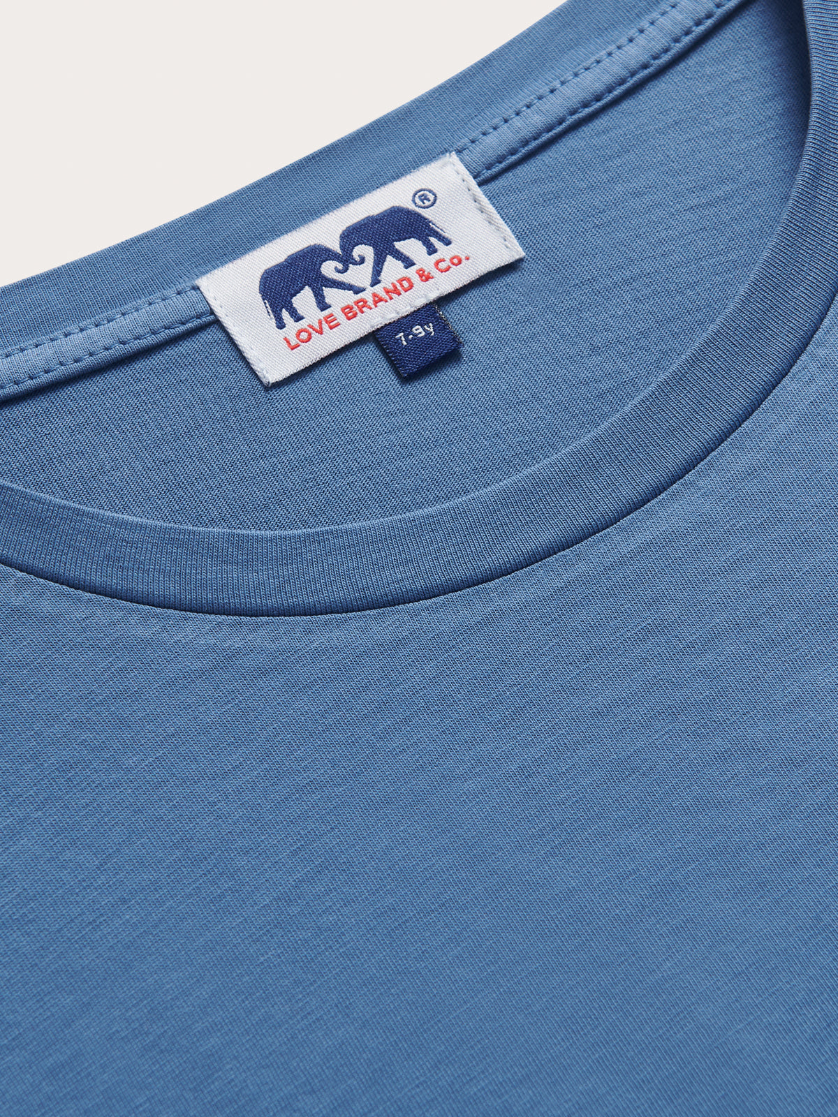 Close-up of kids deep blue t-shirt
