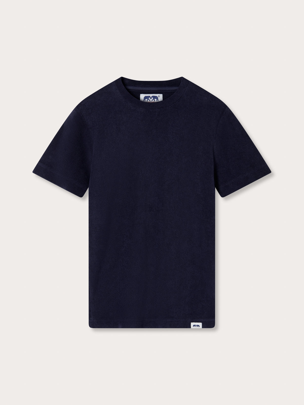 Front view of Kids Navy Blue Russell Terry T-Shirt. 100% cotton children's t-shirt.