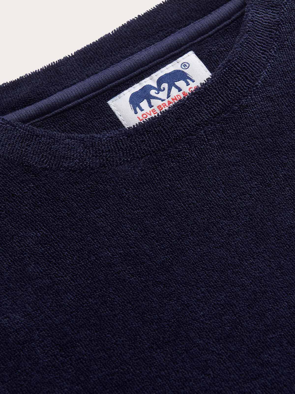 Detailed view of Kids Navy Blue Russell Terry T-Shirt.