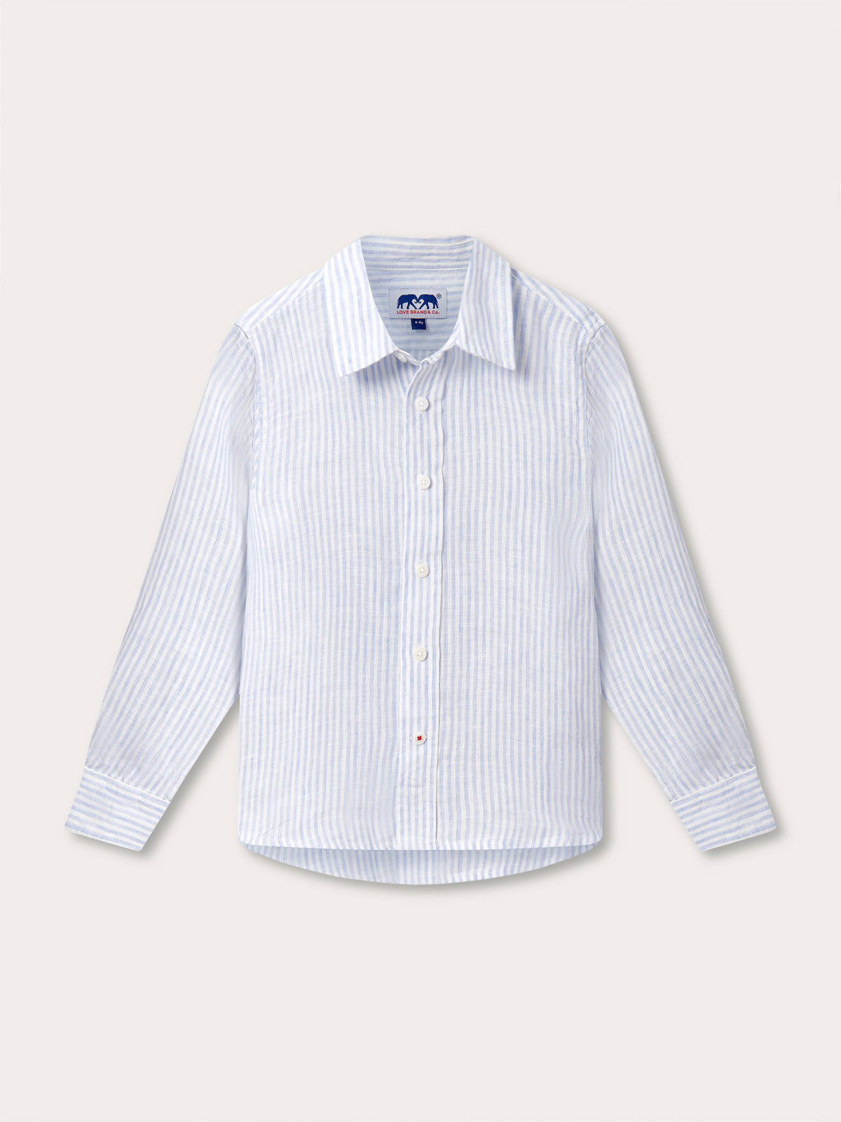 Front view of Kids Sky Lines Abaco Linen Shirt. Striped kids shirt.