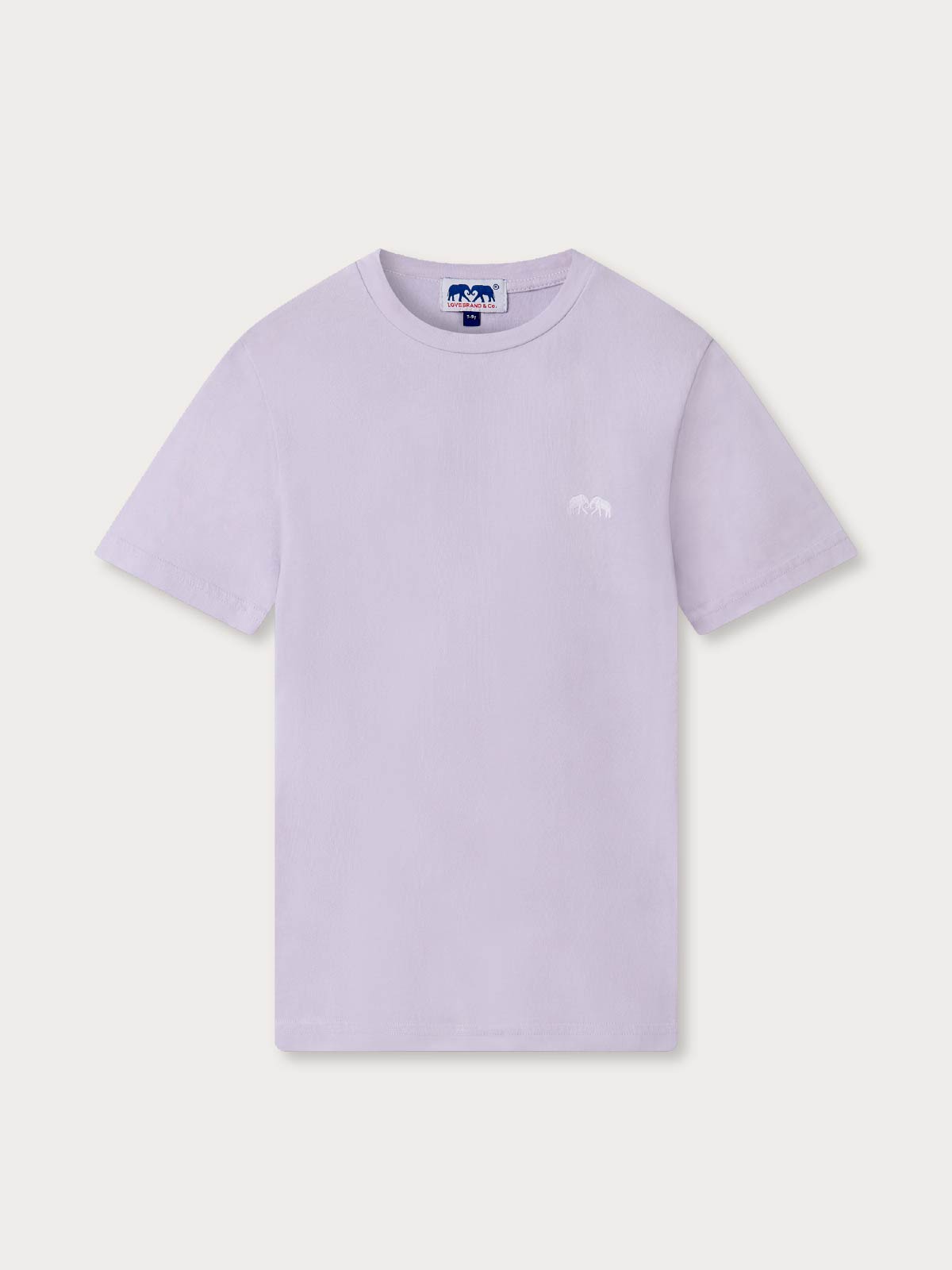 Kids purple t-shirt in a pastel shade with a small logo on a white background