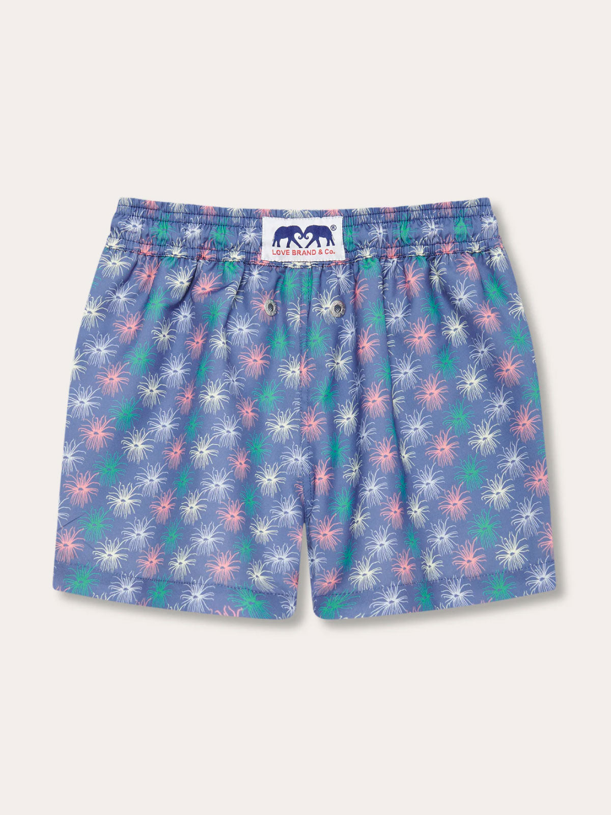 "Boys Dont be Anemone Staniel Swim Shorts with sea anemone print in iridescent colors"