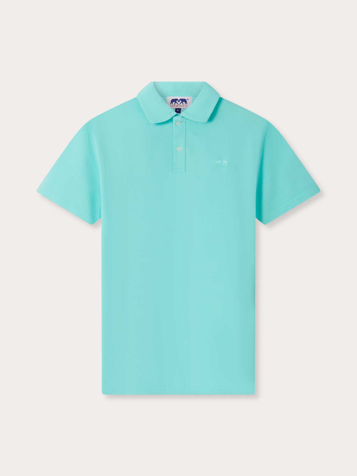 front view of Men's Cay Green Pensacola Polo Shirt inspired by the crystal clear aqua sea of the Bahamian Cays. Cotton polo in a mint green colour.