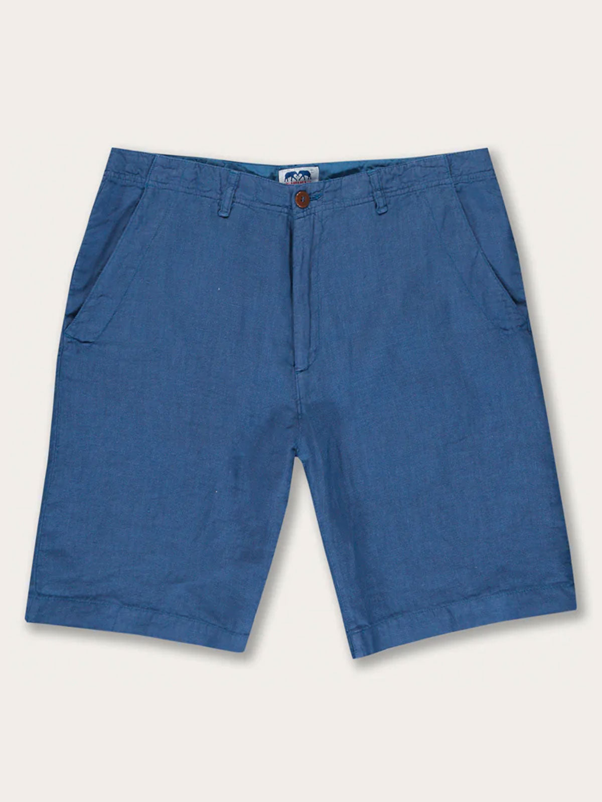 Men's Chambray Burrow Linen Shorts in blue.