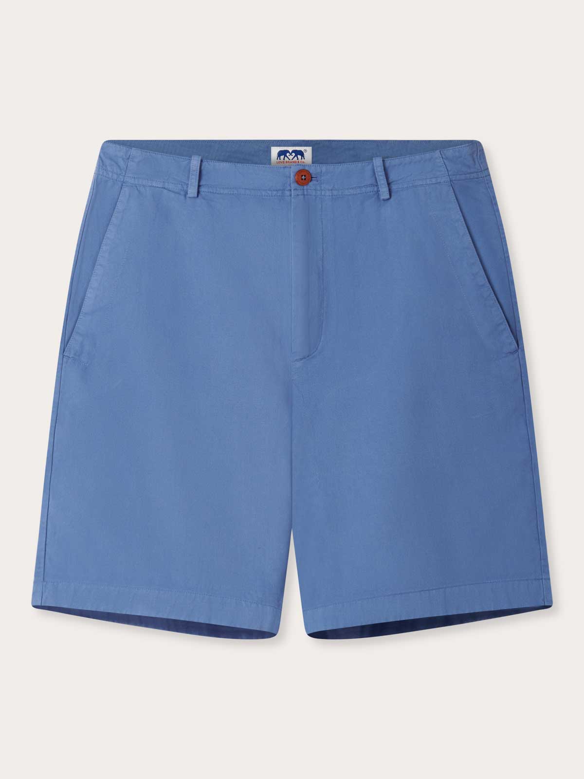 Front view of our Men's Deep Blue Harvey Cotton Shorts. Blue shorts for men crafted from 100% cotton with pockets.