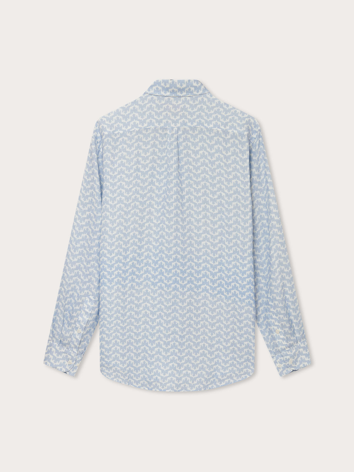Men's Elephant Palace Sky Abaco Linen Shirt, back view, showcasing an iconic print of elephants and Indian palaces. Old money shirts made from 100% linen.
