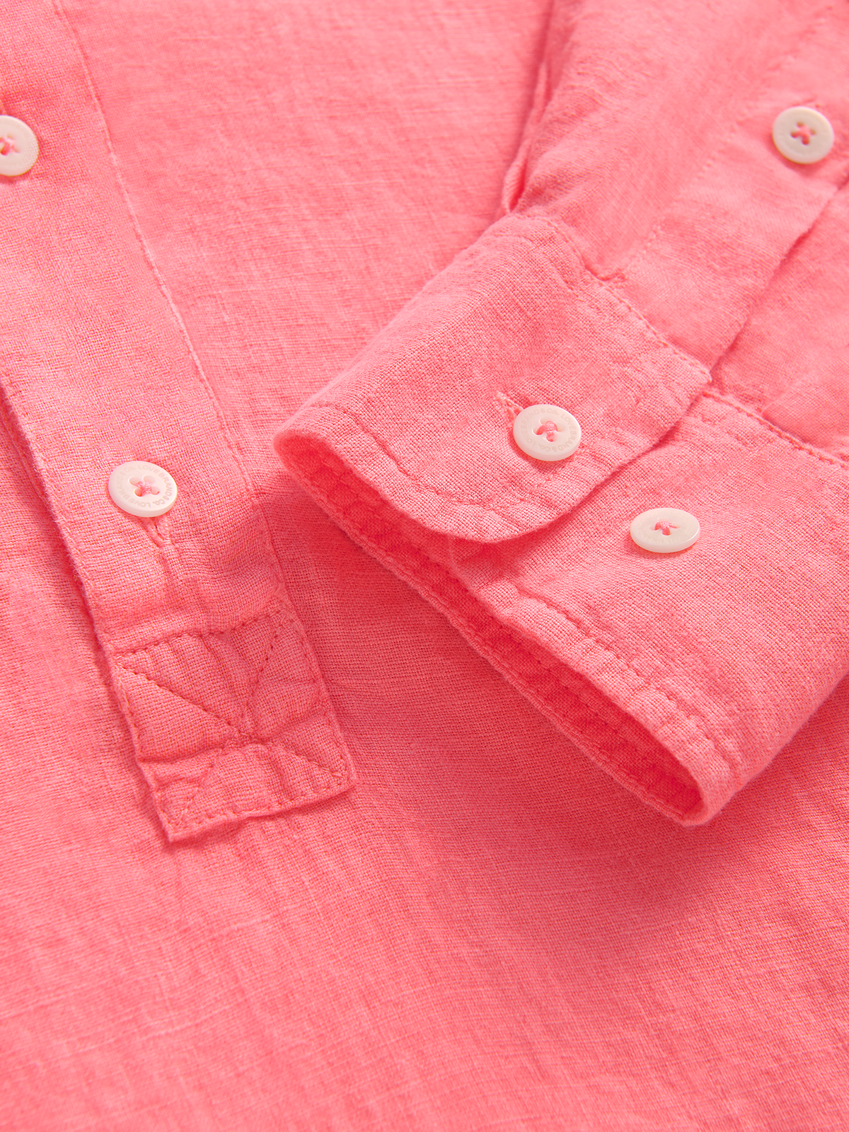 cuff view of mens pink linen shirt