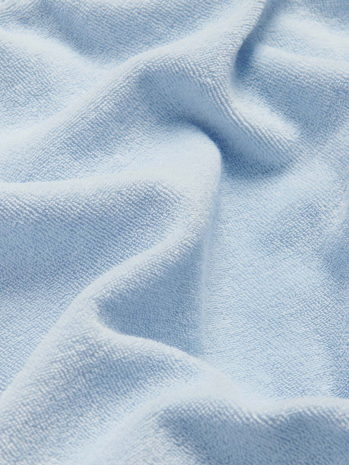 Detailed view of mens terry towelling shorts in sky blue