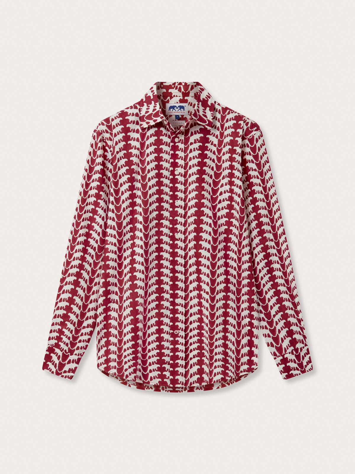 Men's Lurking Leopards Abaco Cotton Shirt. Red and white shirt in partnership with SUJAN Camp.