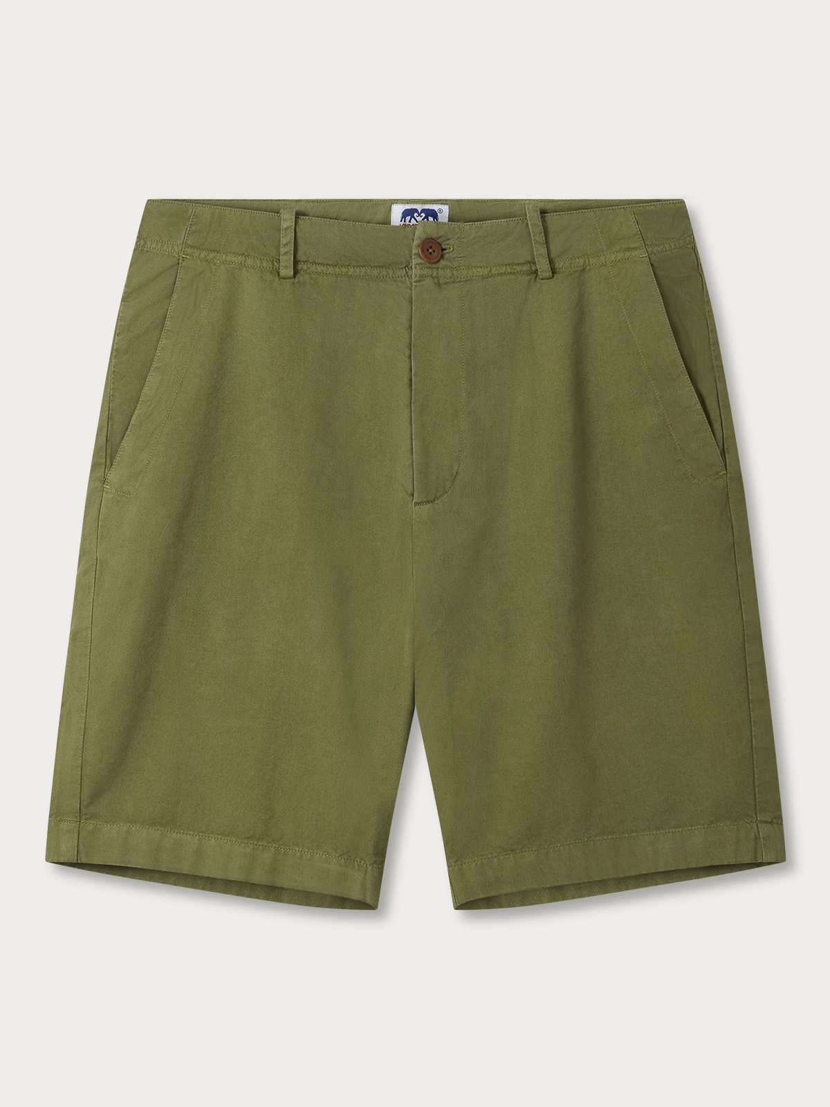 Green cotton shorts for men on a light grey background