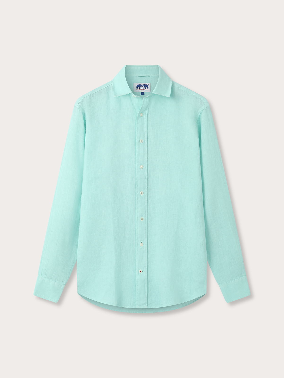 Light green linen shirt on a light grey background