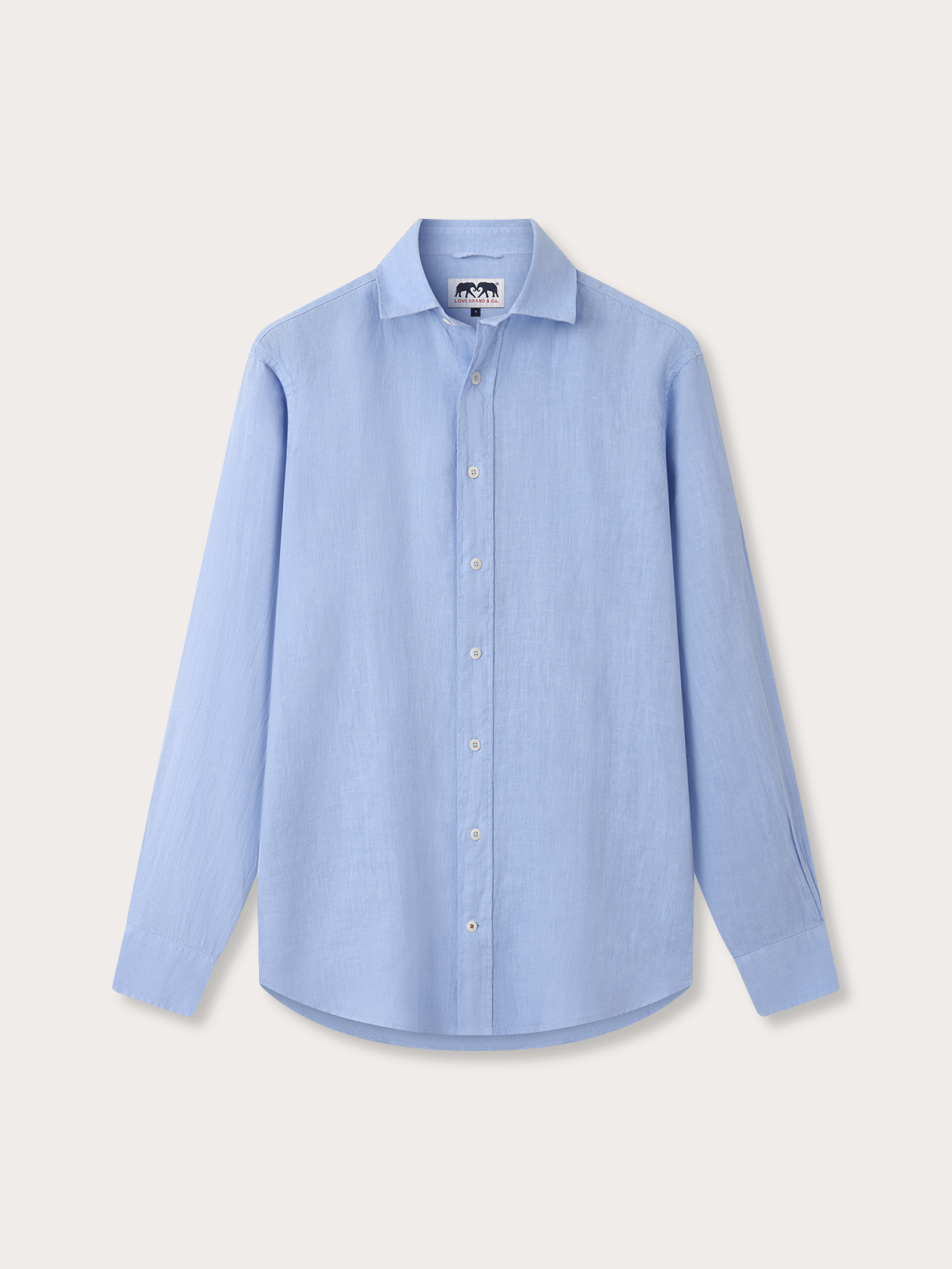 Light blue button-up shirt on a light grey background
