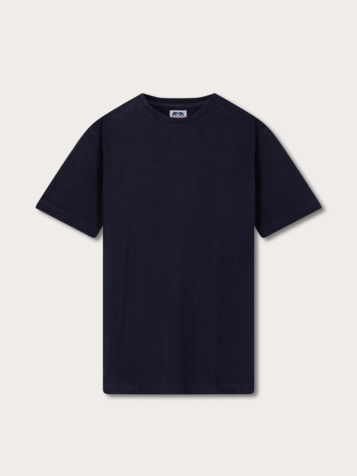 Front view of Men's Navy Blue Russell Terry T-Shirt. Navy blue t-shirt crafted from 100% cotton terry towelling material in a relaxed fit.