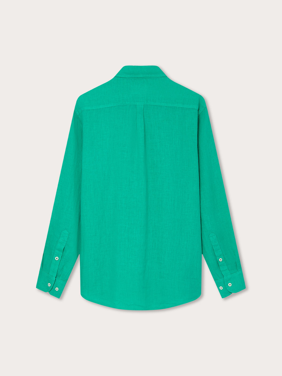 Men's Sicilian Green Hoffman Linen Shirt in vibrant green, long-sleeved, back view. Old money shirts made from 100% linen.