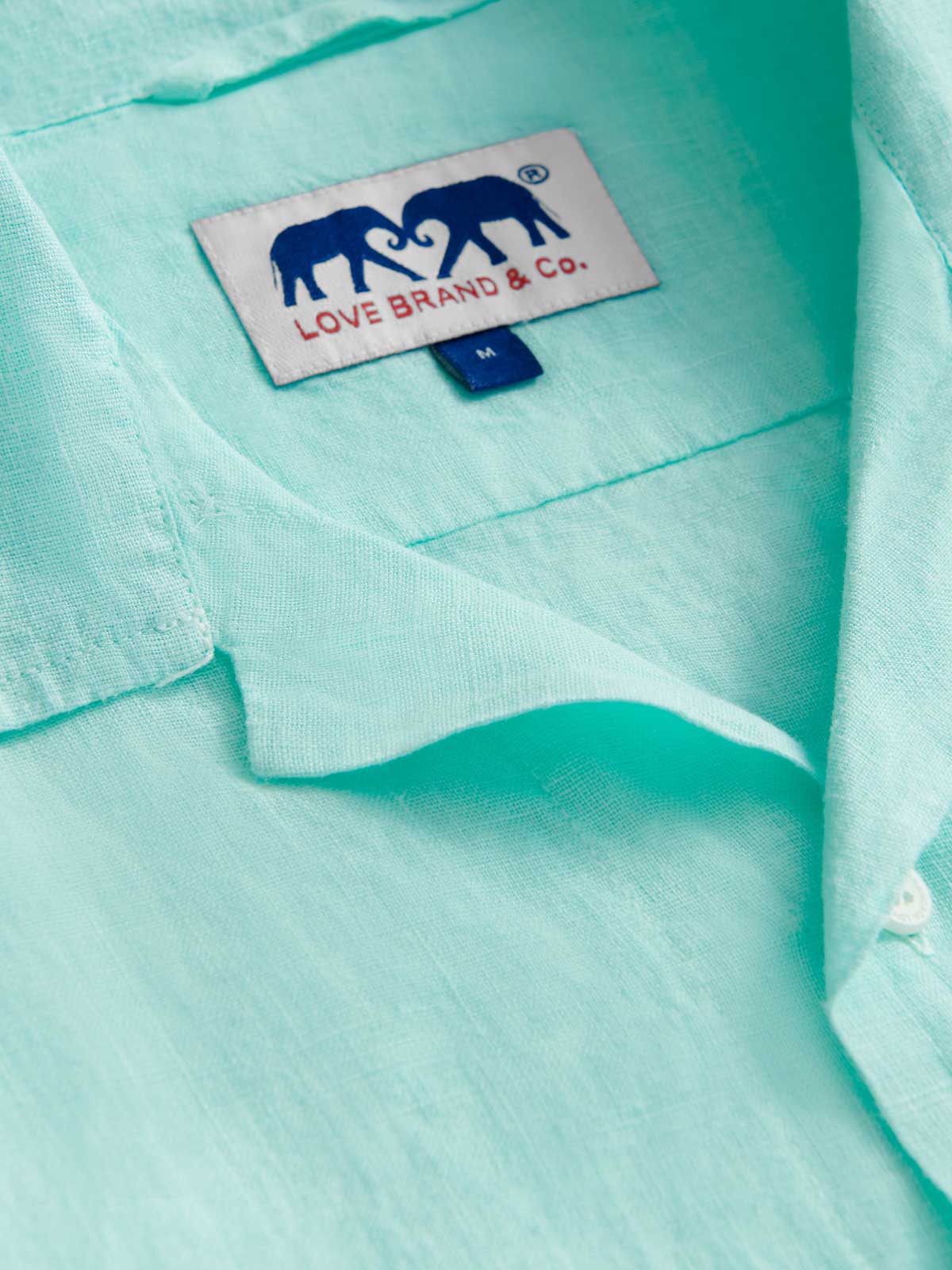 Close-up view of Men's Cay Green Arawak Linen Shirt.