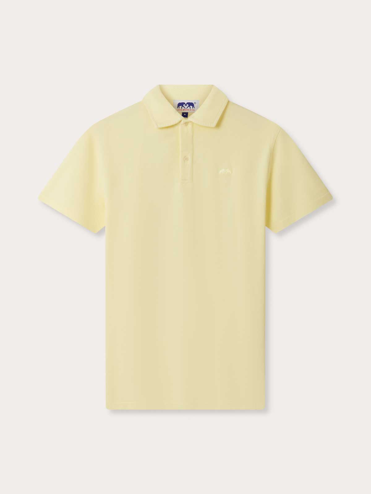 Men's Limoncello Pensacola Polo Shirt in 100% cotton, sunny yellow color, front view. Classic mens yellow polo shirt by Love Brand & Co.