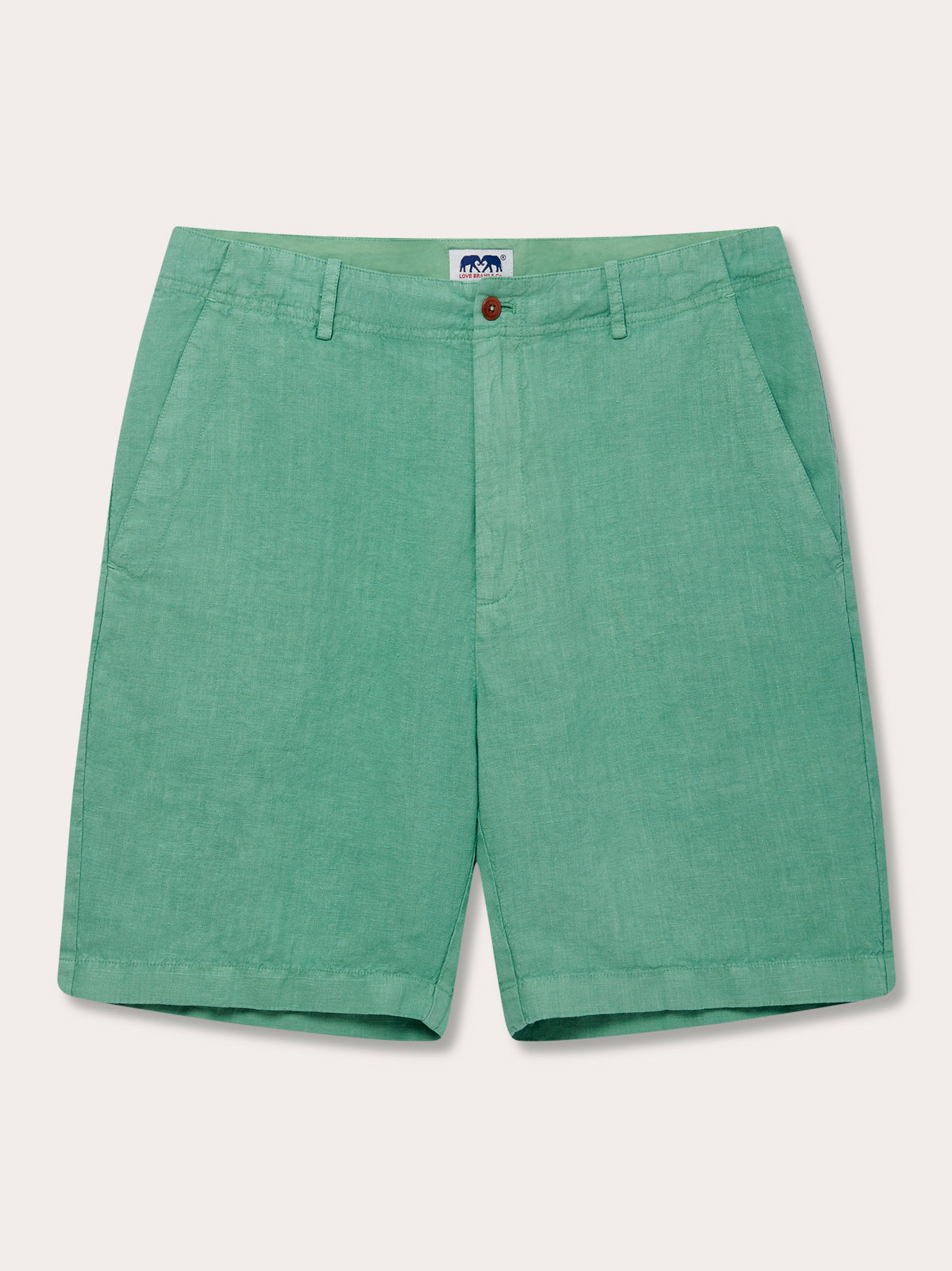 Men's Riviera Green Burrow Linen Shorts displayed against a plain background.
