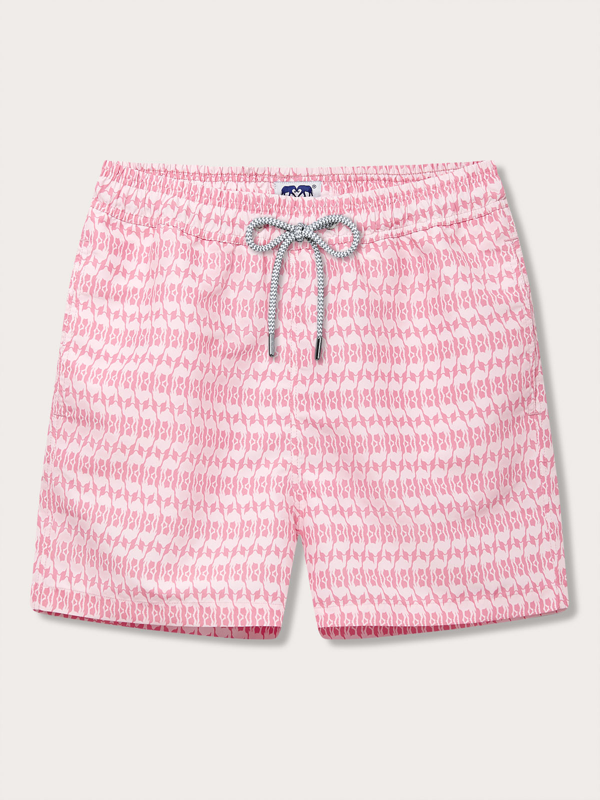 Men's Camel Mirage Pink Staniel Swim Shorts with a unique desert mirage pattern. Patterned swim shorts showcasing a tribute to Cop28 in Dubai 2023.