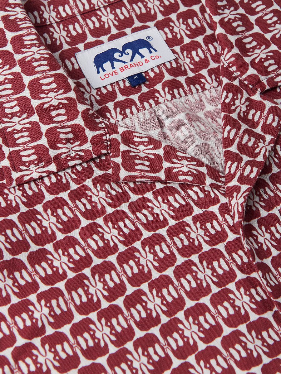 Close-up of Love Brand & Co. Elephants of India Arawak men's Linen Shirt.