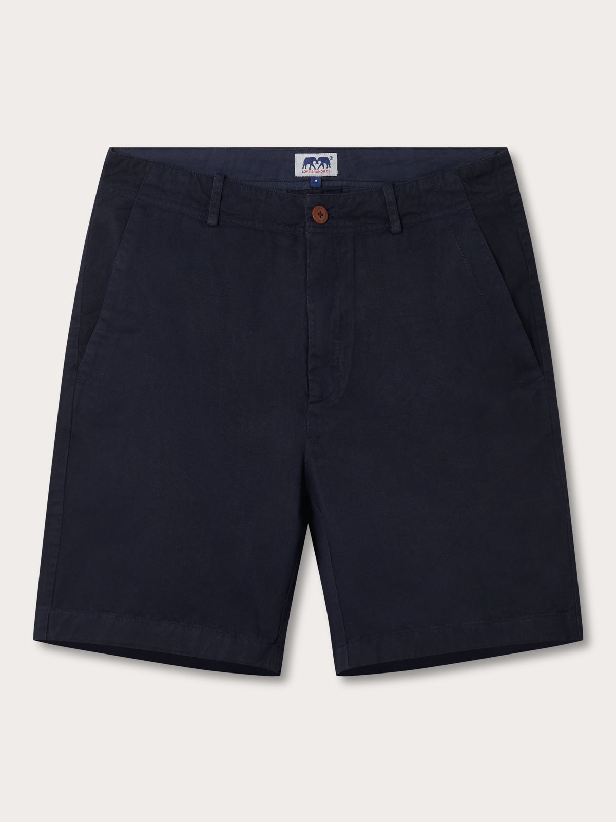 Front view of Men's Navy Blue Harvey Cotton Shorts. Navy blue shorts for men with 4 pockets.