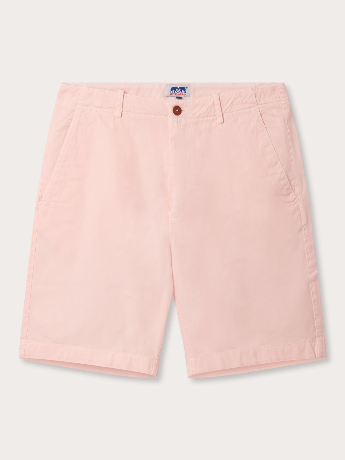 Front view of Men's Pastel Pink Harvey Cotton Shorts with 2 front pockets in a relaxed fit.