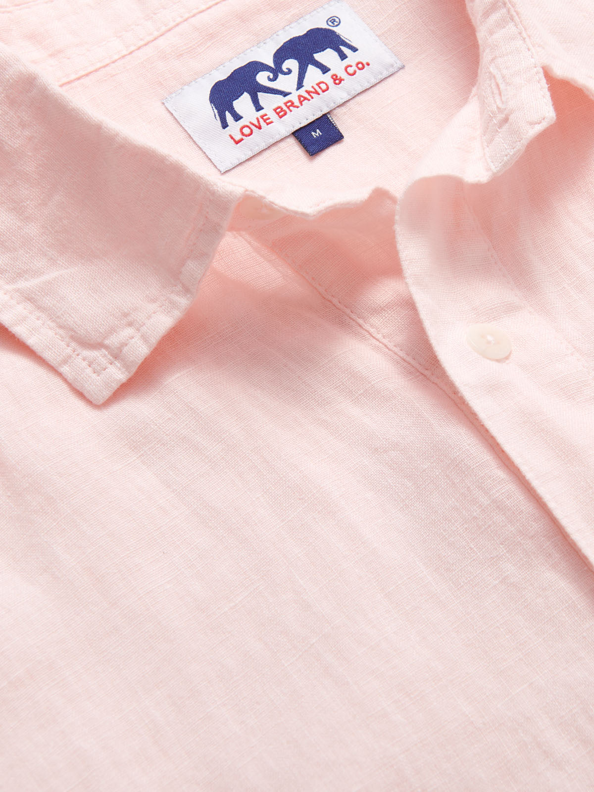 Hoffman Pastel Pink mens Linen Shirt close-up view.