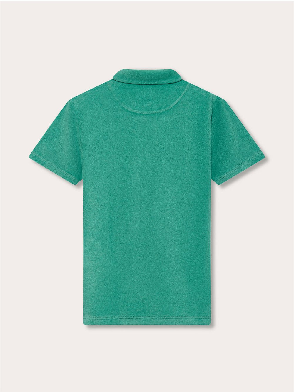 Men's Riviera Green Powell Terry Polo shirt back view. Old money shirts featuring terry towelling material.