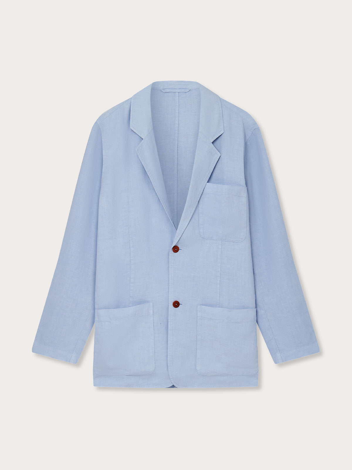 Men's Sky Blue Nassau Linen Jacket with Signature Corozo Nut Buttons and Three Pockets Front View