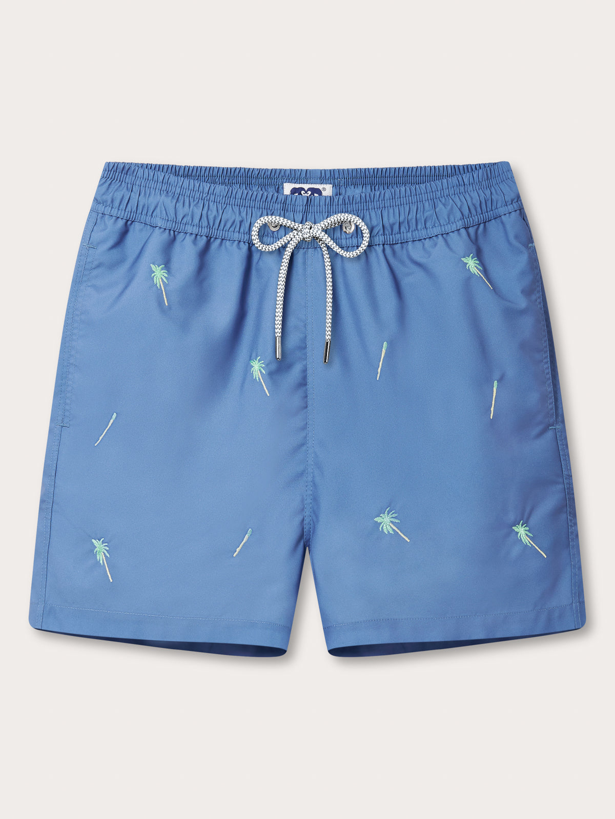Men's Strike it Lucky Embroidered Staniel Swim Shorts by LOVE BRAND & Co. Blue swimming shorts with drawstring waist and pockets.