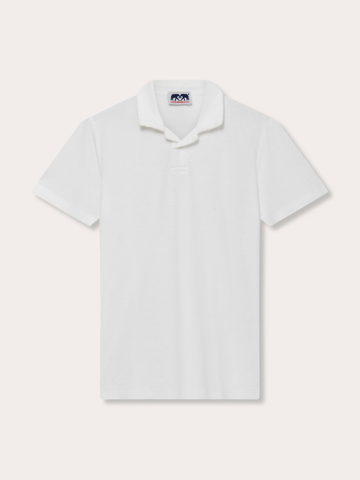 Men's White Powell Terry Polo Shirt. Terry towelling mens polo shirt with classic collar in white.