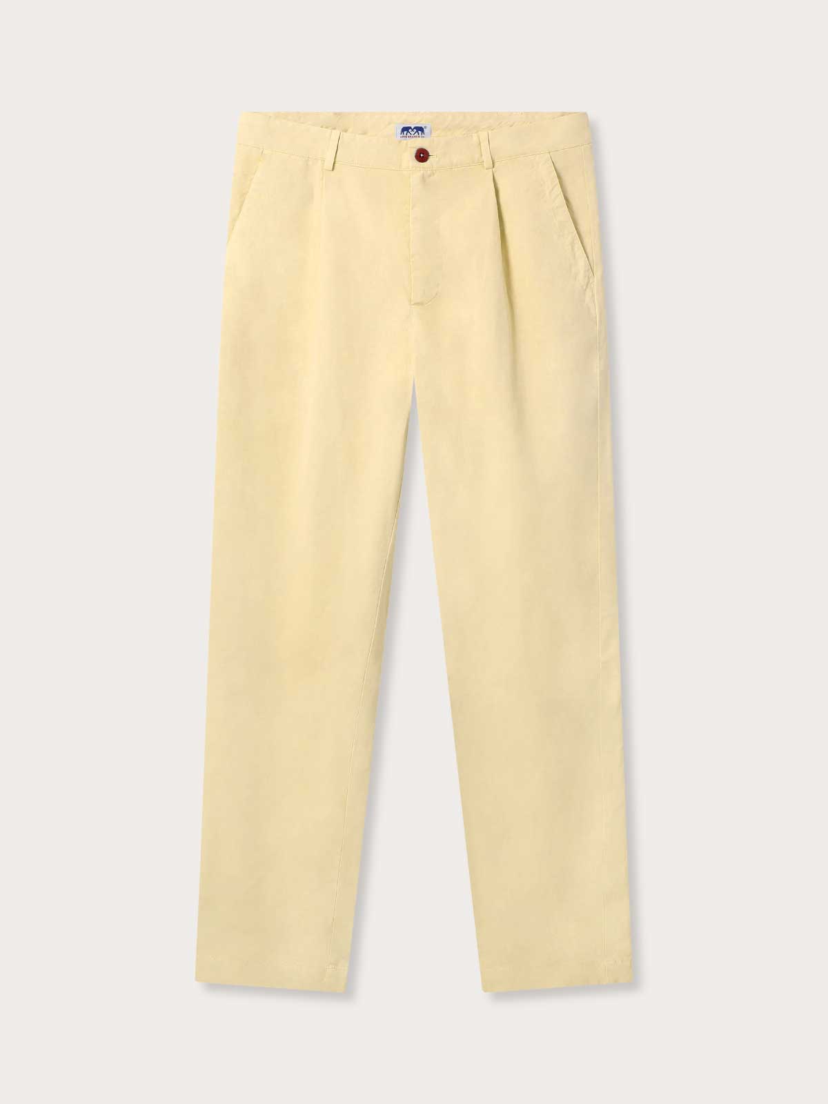 Men's Stone Lyford Chino trousers made from 100% cotton in a classic stone hue. Front view of stone mens cotton chino trousers showing 2 front pockets.