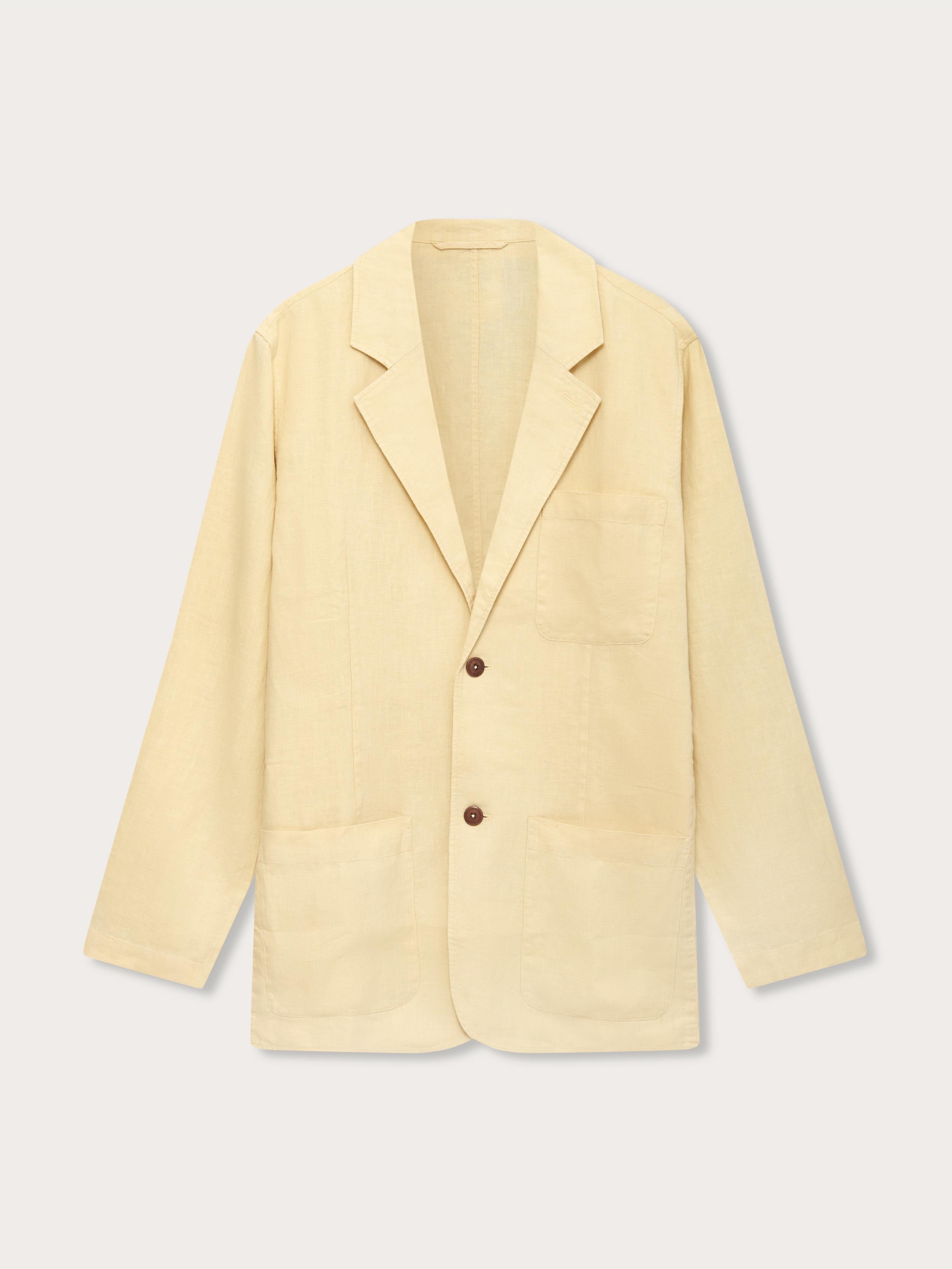 Men's Stone Nassau Linen Jacket. Linen jackets mens lightweight and unstructured, featuring distinctive corozo nut buttons.